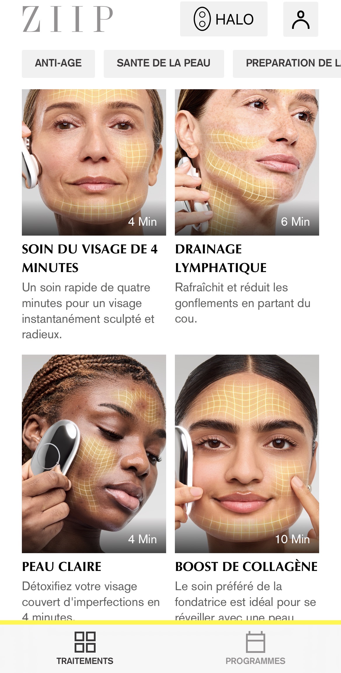 ZIIP Halo appareil anti-&acirc;ge &agrave; micro et nano courants et les traitements sur son application. #antiage #ziip #ziiphalo #beautydevice #peau #soins 